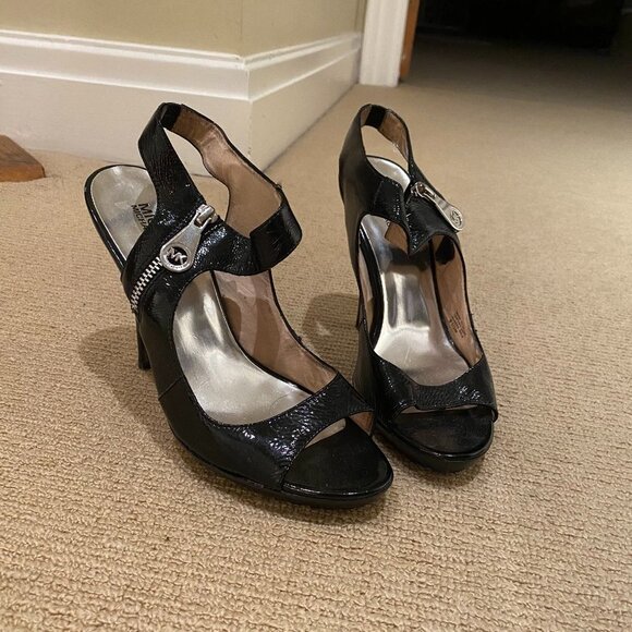 Michael Kors Black Patent Leather Heels with Zip - Picture 3 of 4
